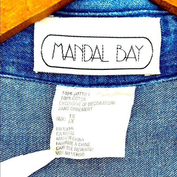 Vintage Mandal Bay Denim Button Up Shirt Farm Chicken Eggs Women's 1X Plus Jean - Picture 7 of 7